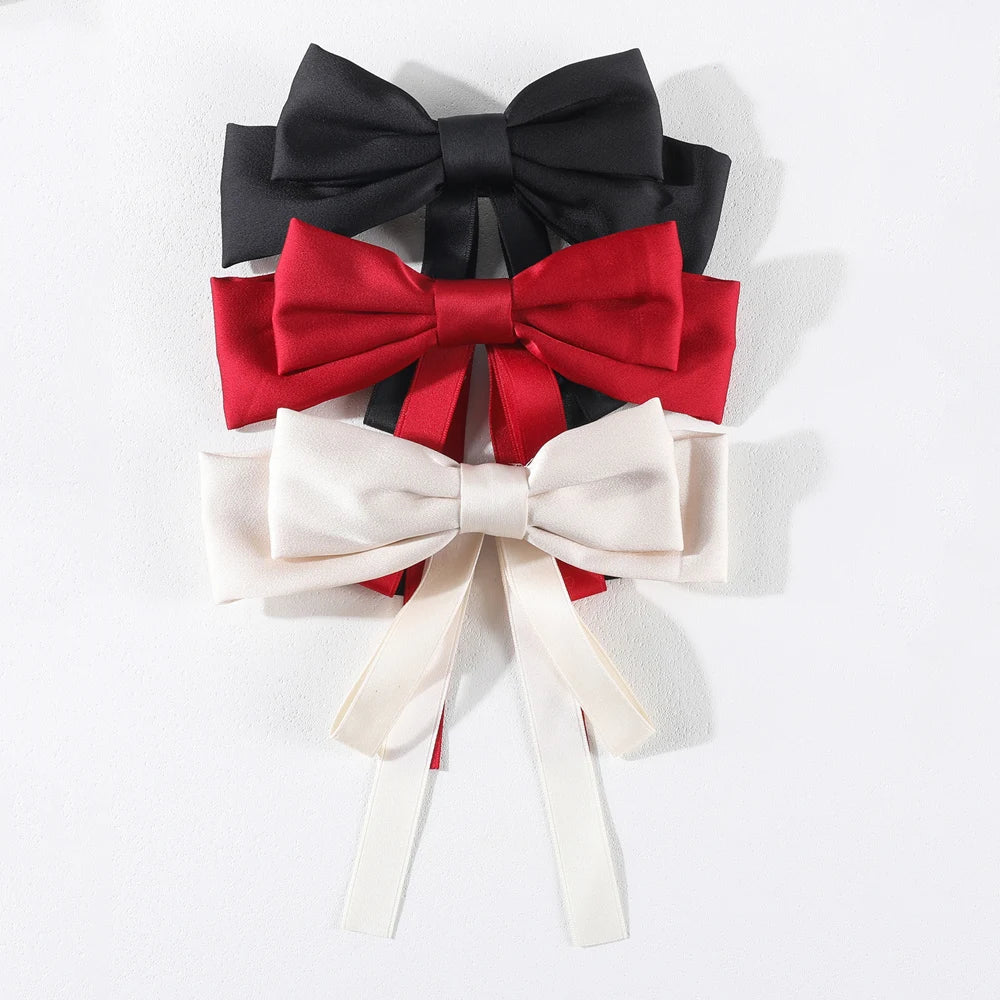 Elegant Satin Bow Hairpin Women Girls Solid Spring Hair Clips Headwear Ponytail Hairclips Barrettes Girls Hair Accessories