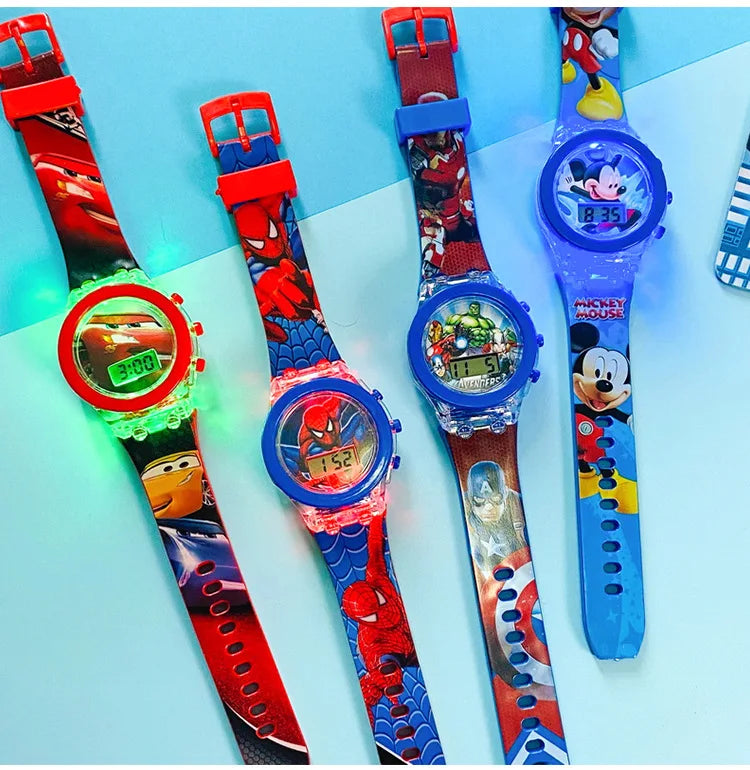 Flash Light Spiderman Kids Watch - Cartoon Character Timepiece