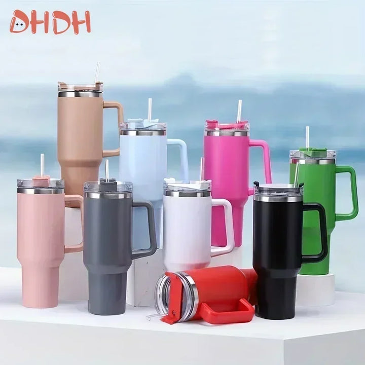 Water Bottle Insulated Tumbler with Handle Straw Double Wall Thermal Iced Travel Cup Car Thermos Mug Perfect Gift