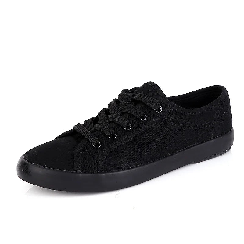 Unisex White Canvas Lace-Up Vulcanized Shoes