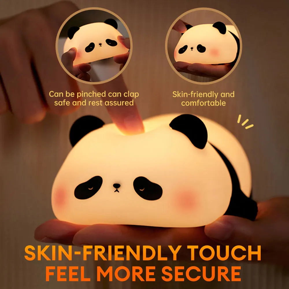 LED Night Lights Cute Panda Silicone Lamp USB Rechargeable Timing Bedside Lamp Decor Kids Birthday Gifts for Home Bedroom