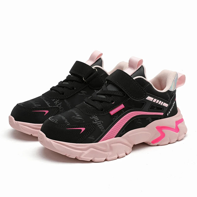 Kids Casual Pink Girls Leather Shoes Fashion For 7-15y Lightweight Running Young Student's Children Sports Girl's Shoe NBGAGA