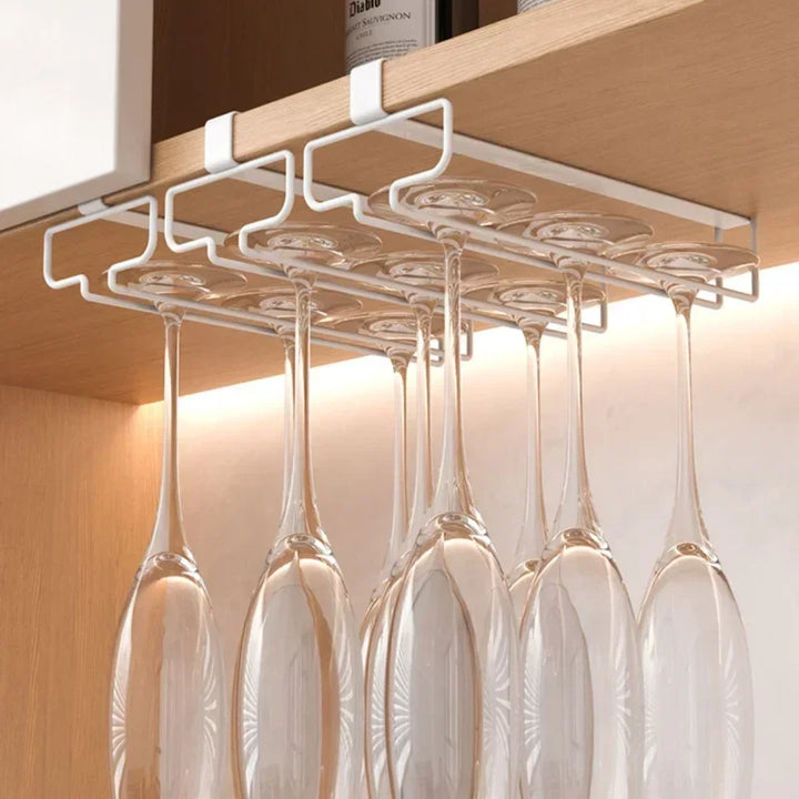 Hanging Punch-free Wine Glass Holder Household Under Cabinet Champagne Glass Storage Rack Shelf Kitchen Multi-purpose Organizer