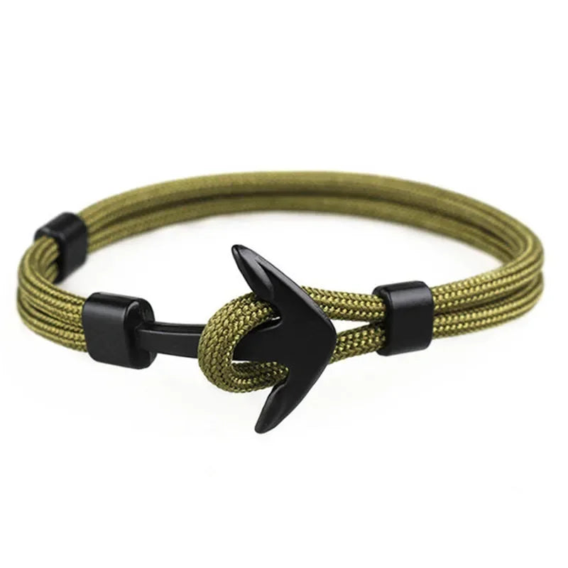 New Fashion Black Bracelets Men Charm 550 Survival Rope Chain Paracord Bracelet Male Wrap Metal Sport Anchor Hooks SL001