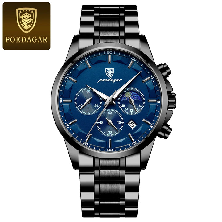 POEDAGAR Men Quartz Watch Luxury Sports Waterproof Chronograph Luminous Date Man Wristwatch Business Leather Men's Watches Clock