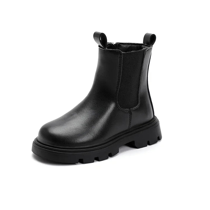 Classic Children's Black Boots Simple Thick Bottom Autumn Boots for Girls Matte PU Leather Kids Fashion Ankle Boots Round-toe