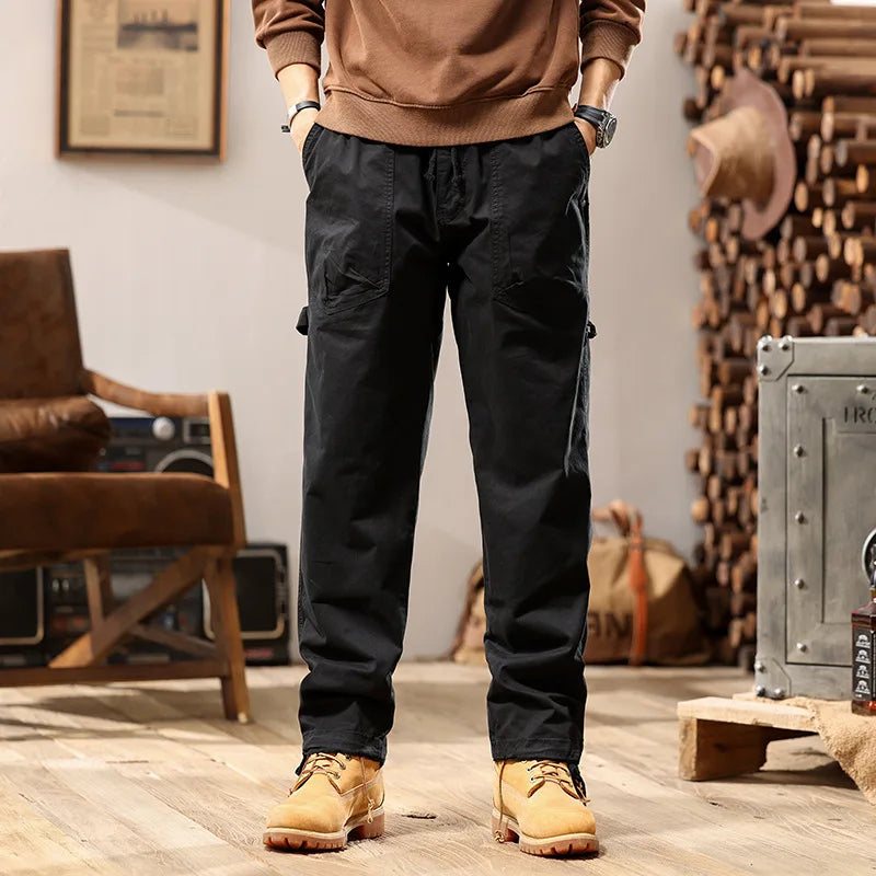 Retro Classic Cotton Cargo Pants Men Casual Loose Baggy Tactical Trousers Streetwear Clothes