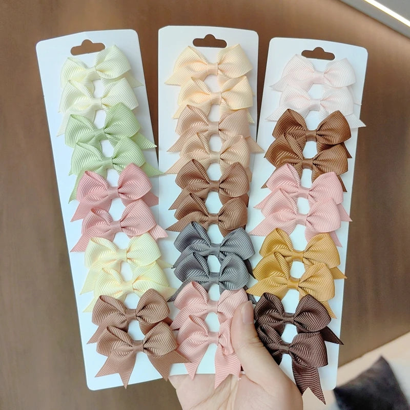 10pcs Solid BB Hair Clips – Ribbon Bowknots for Kids