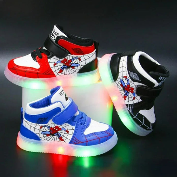 Disney Children's Led Light Shoes Fashion Aoger Spiderman Boys Sneakers Girls Cartton Casual Shoes Breathable Kids Sport Shoes