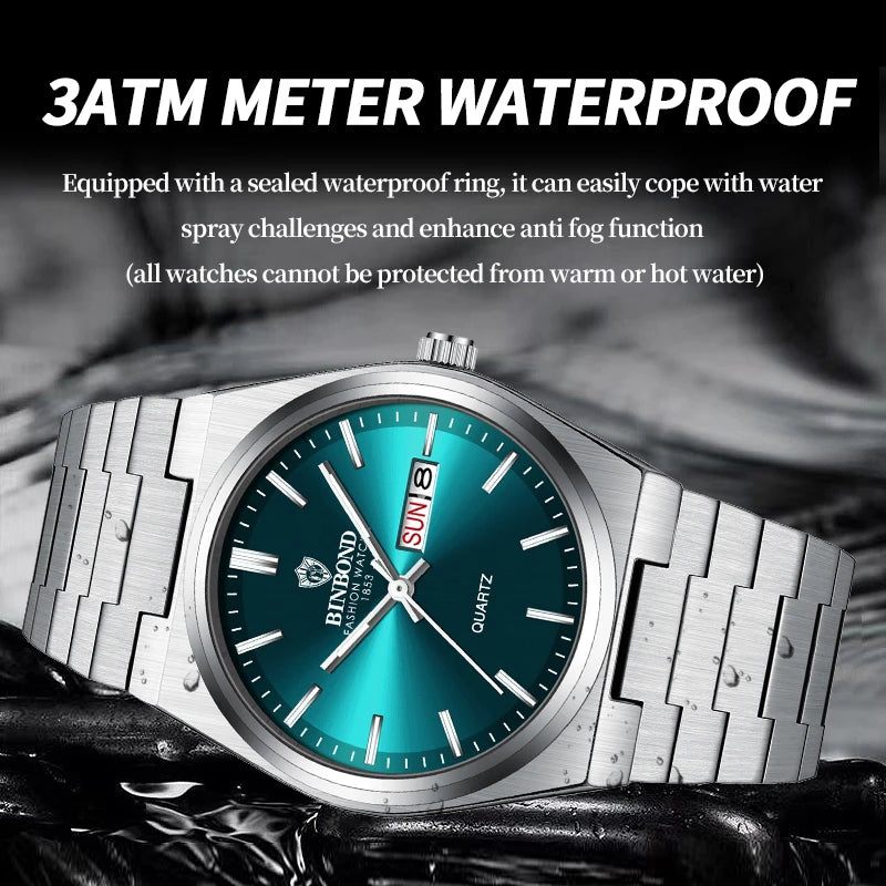 BINBOND Luxury Quartz Man Wristwatch Sport Men Watches Waterproof Luminous Date Week Stainless Steel Men's Watch Male Reloj+box