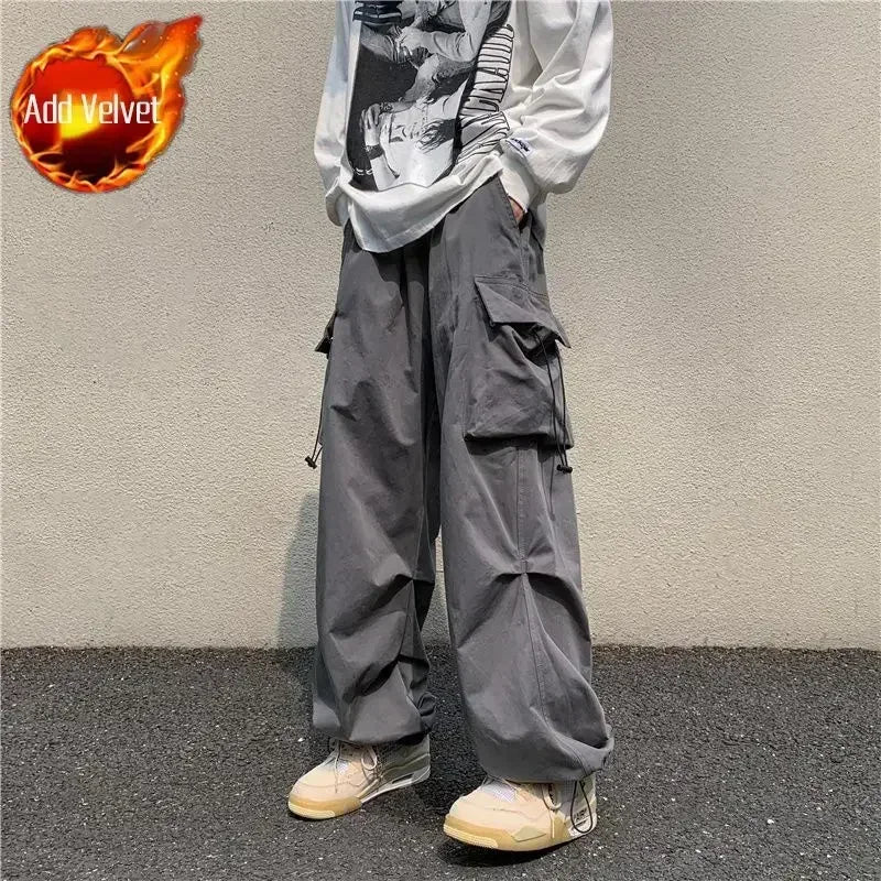 Cargo Pants For Men Straight Grey Trousers Man Autumn Wide Regular Fit Large Size Slacks Street Cotton Luxury Clothing Fashion