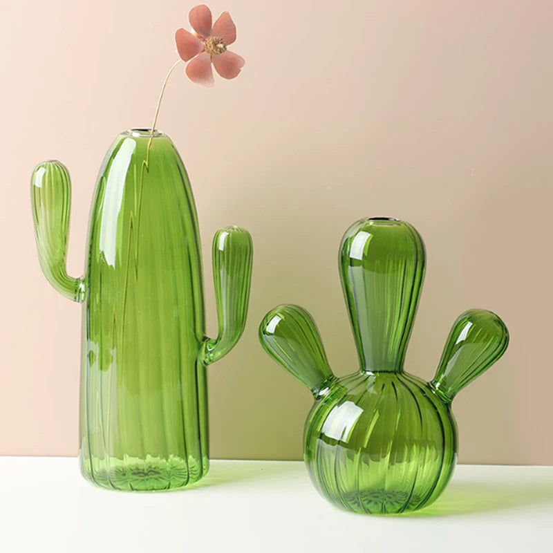 Cactus Glass Vase – Modern Transparent Decorative Bottle