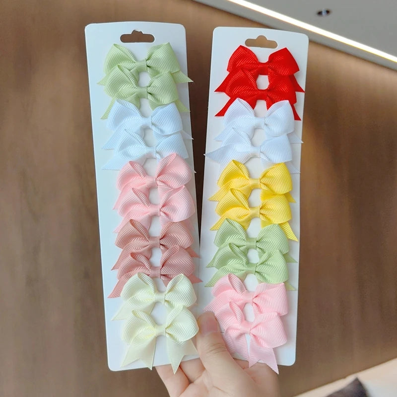 10pcs Solid BB Hair Clips – Ribbon Bowknots for Kids