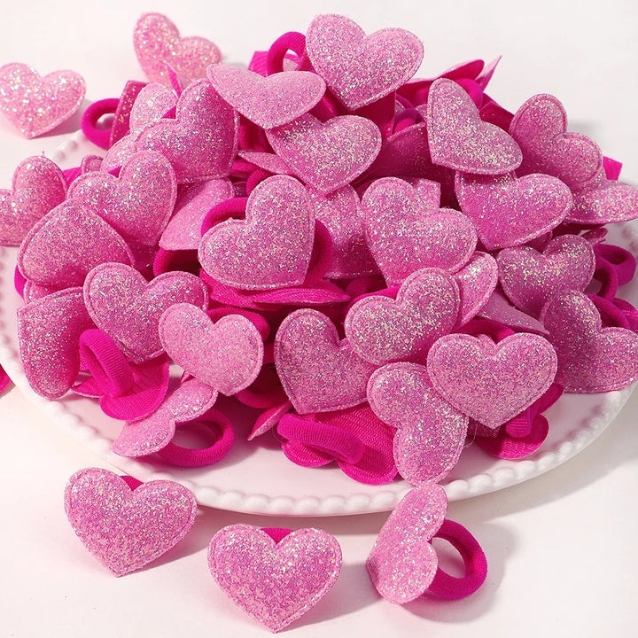 Girls' Pink Heart & Star Hair Loops – Set of 10/20