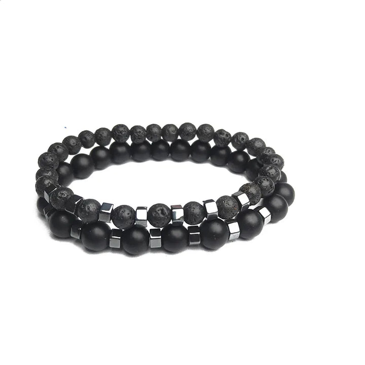 New In Frosted Black Bead Volcanic Stone Men’s Bracelet Set Double Layer Nature Stone Beaded Bracelets Gifts