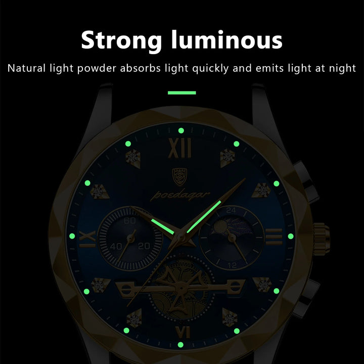 POEDAGAR Luxury Man Wristwatch Waterproof Luminous Chronograph Watch for Men Stainless Steel Men's Quartz Watches reloj hombre