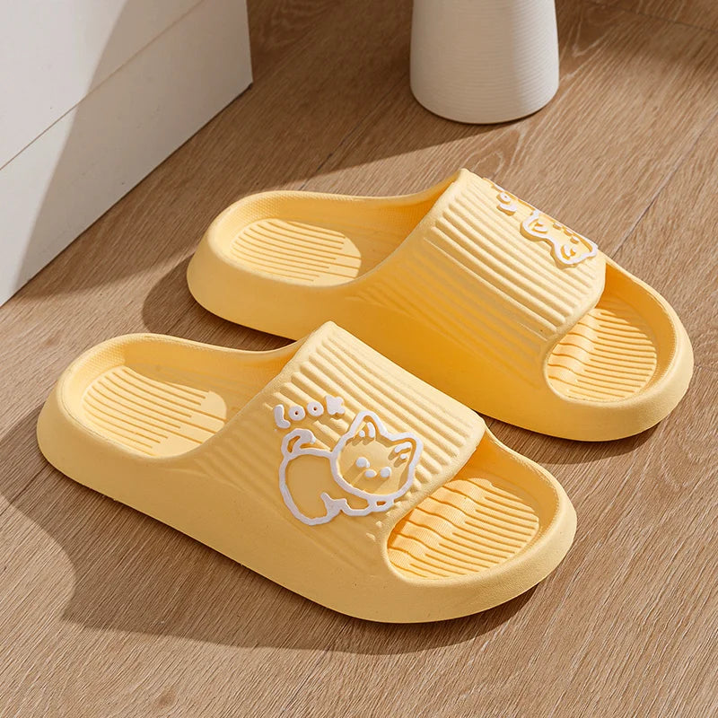 Women Slippers Bathroom Platform Non-Slip Home Cartoon Cat Beach Shoes Sandals Slides Indoor Outdoor Women's Flip Flops