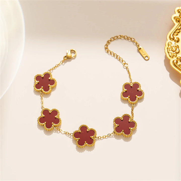 Stainless Steel Hot Selling Gold Plated Clover Charm Bracelet Luxury Five Leaf Flower Bracelets Jewelry For Women Gift