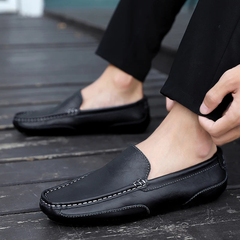 Genuine Leather Breathable Mocasines Casual Loafers Leather Shoes For Men Slip On Formal Italian Driving Flat Chaussure Homme