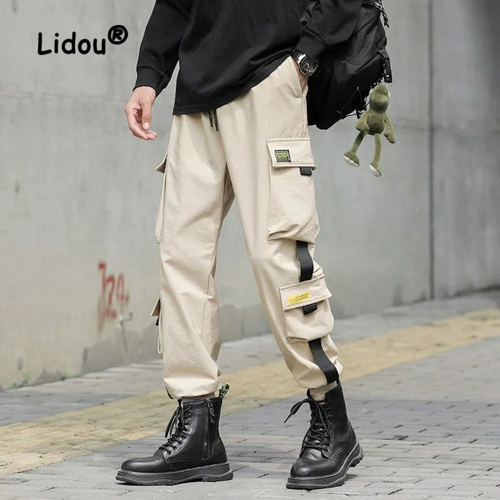 Fashion Casual Specific Character Cargo Pants Man New Classic Waist Drawcord Loose All-match Youth Male Trousers