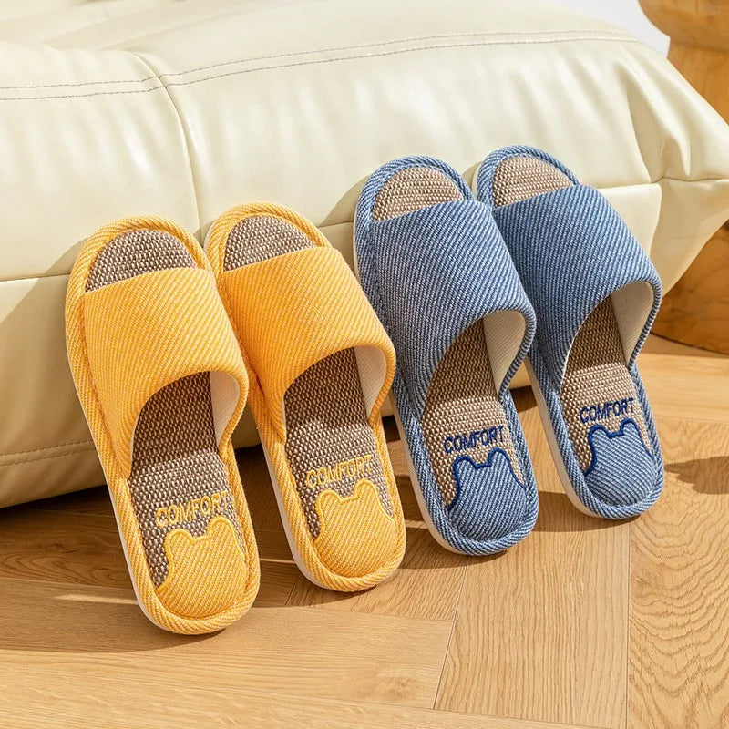 Linen Slippers Indoor Home Breathable Women Men Slides Linen Couples Anti-slip Shoes Beach Sandals Shoes Comfortable Flats TG20