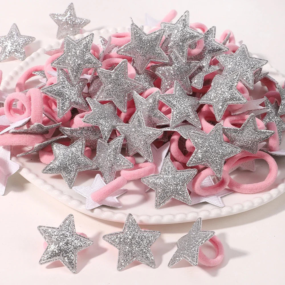 Girls' Pink Heart & Star Hair Loops – Set of 10/20