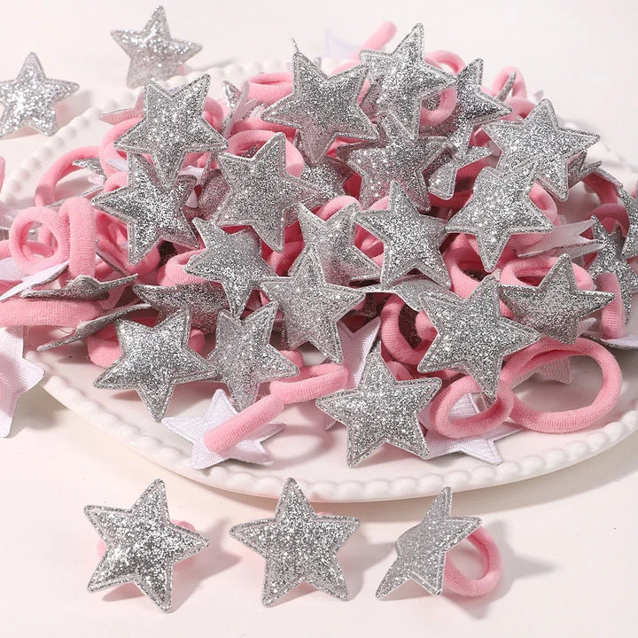 Girls' Pink Heart & Star Hair Loops – Set of 10/20