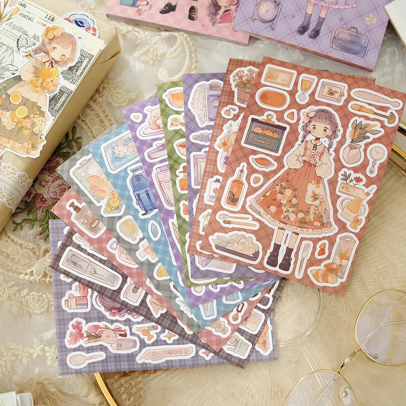 Journamm 20sheets Kawaii Girl Stickers Book DIY Scrapbooking Collage Stationery Decor Junk Journal Cartoon Materials Stickers