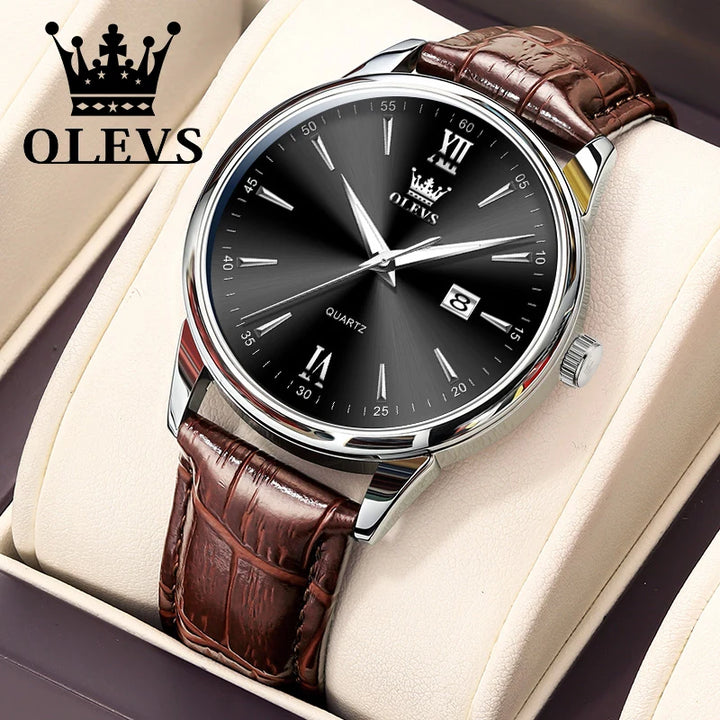 OLEVS High Quality Luxury Quartz Men Watch Original Leather Strap Waterproof Fashion Watches for Men Classic Men's Wrist Watches