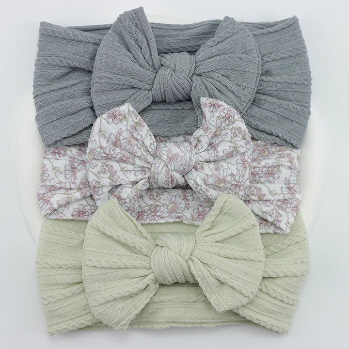 Knit Bows Baby Headbands – Elastic Nylon Set