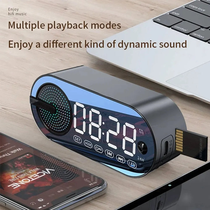 Bluetooth 5.0 Wireless Speaker Multi-functional Loud Subwoofer Clock Mini Smart Alarm Clock Speaker FM Radio Desktop Music Play