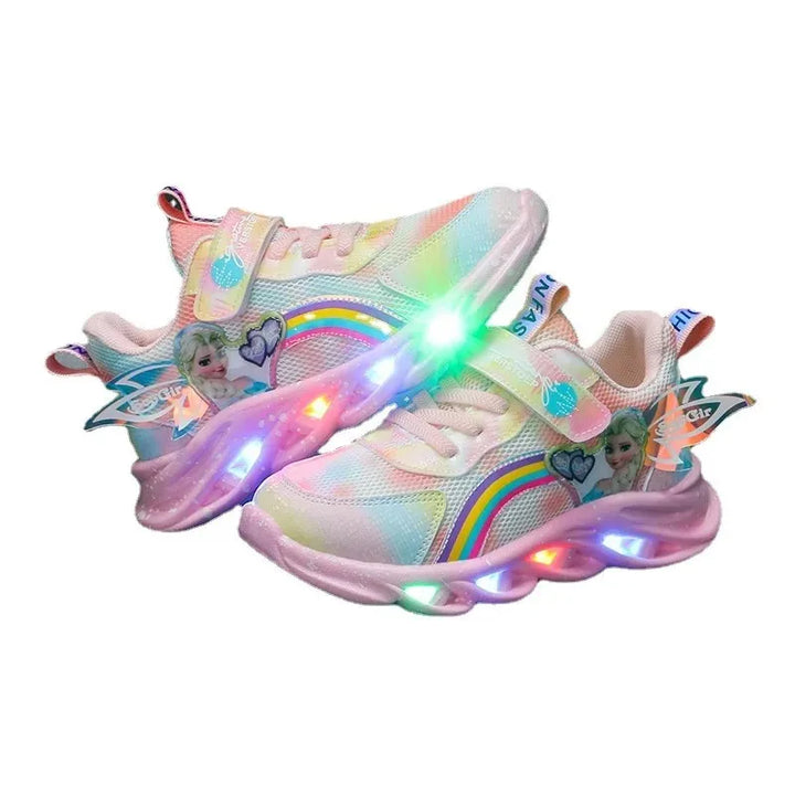 Disney Girls' Casual Shoes Led Lights Mesh Breathable Children's Sports  Princess Elsa Pink Purple Shoes Sneakers Size 22-35