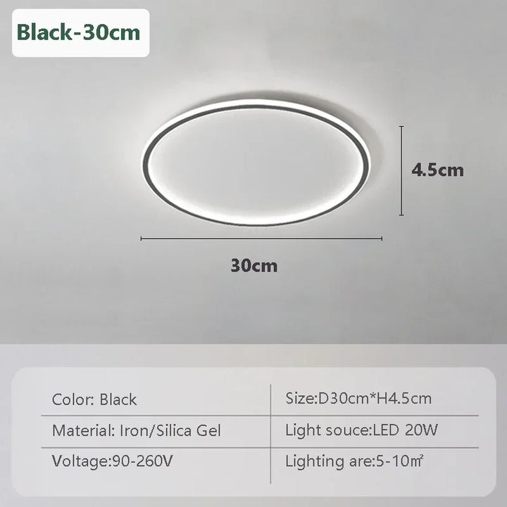 Household LED Ceiling Light 23/30/50/80CM Bedroom Living Room Study Room Super Slim Black White Gold Home Decor Lighting Fixture