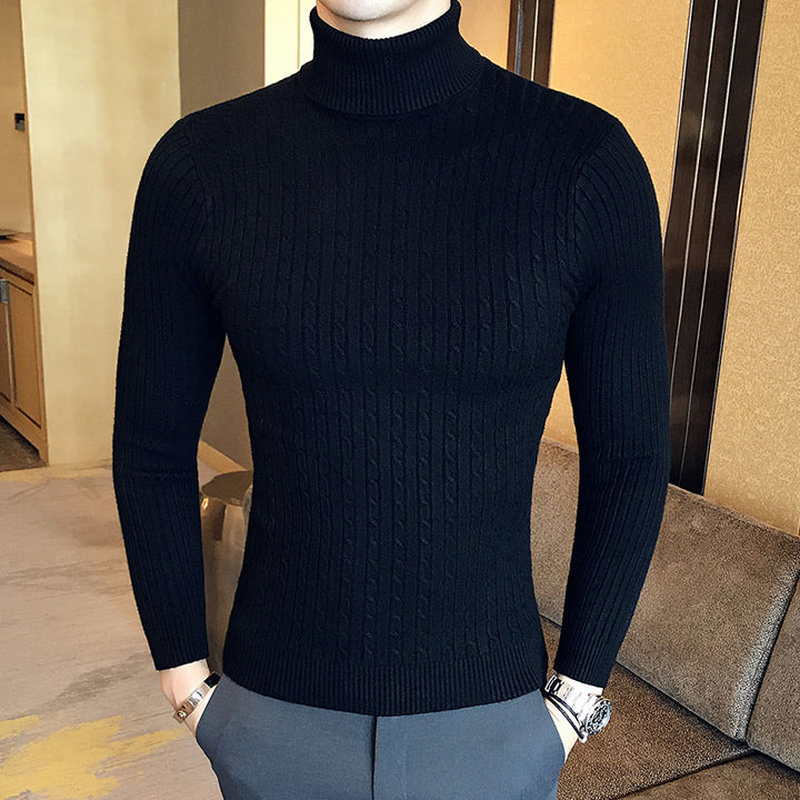 New Men's High Neck Sweater Solid Color Pullover Knitted Warm Casual Turtleneck Sweatwear Woolen Mens Winter Outdoor Tops