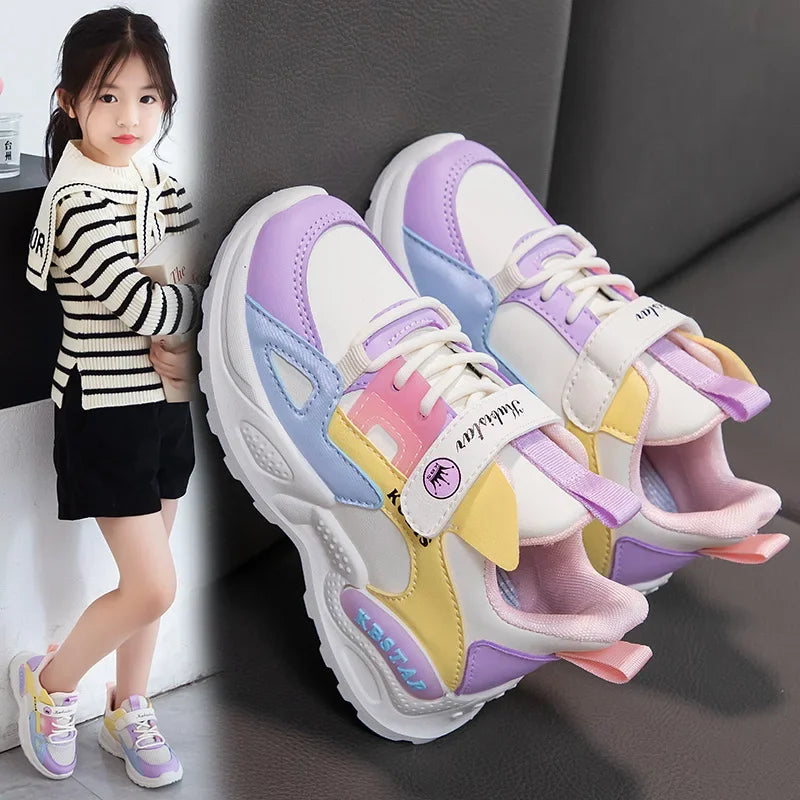 Kids Spring Sneakers Girls School Casual Shoes Outdoor Breathable Running Shoes Light Soft Tenis Pink Non-slip Children Shoes