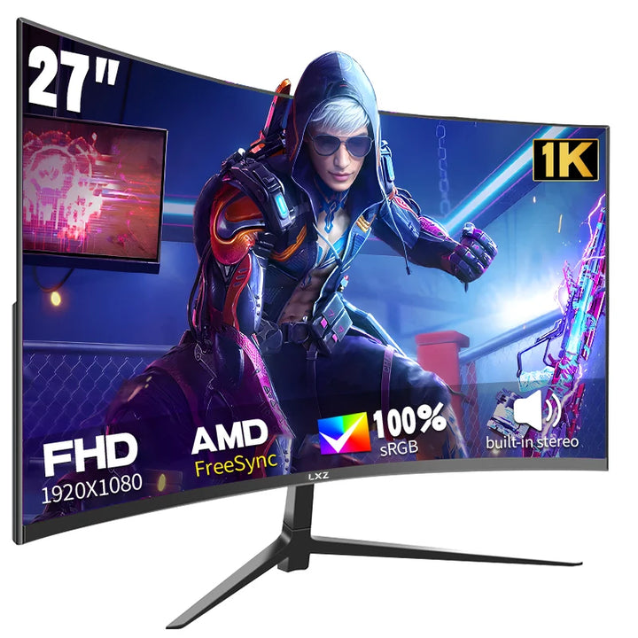 LXZ Curved Monitor 27 inch 100Hz, PC screen with speaker 1080P, 1800R 75Hz computer monitor with Eye Care technology HDTV VGA, s