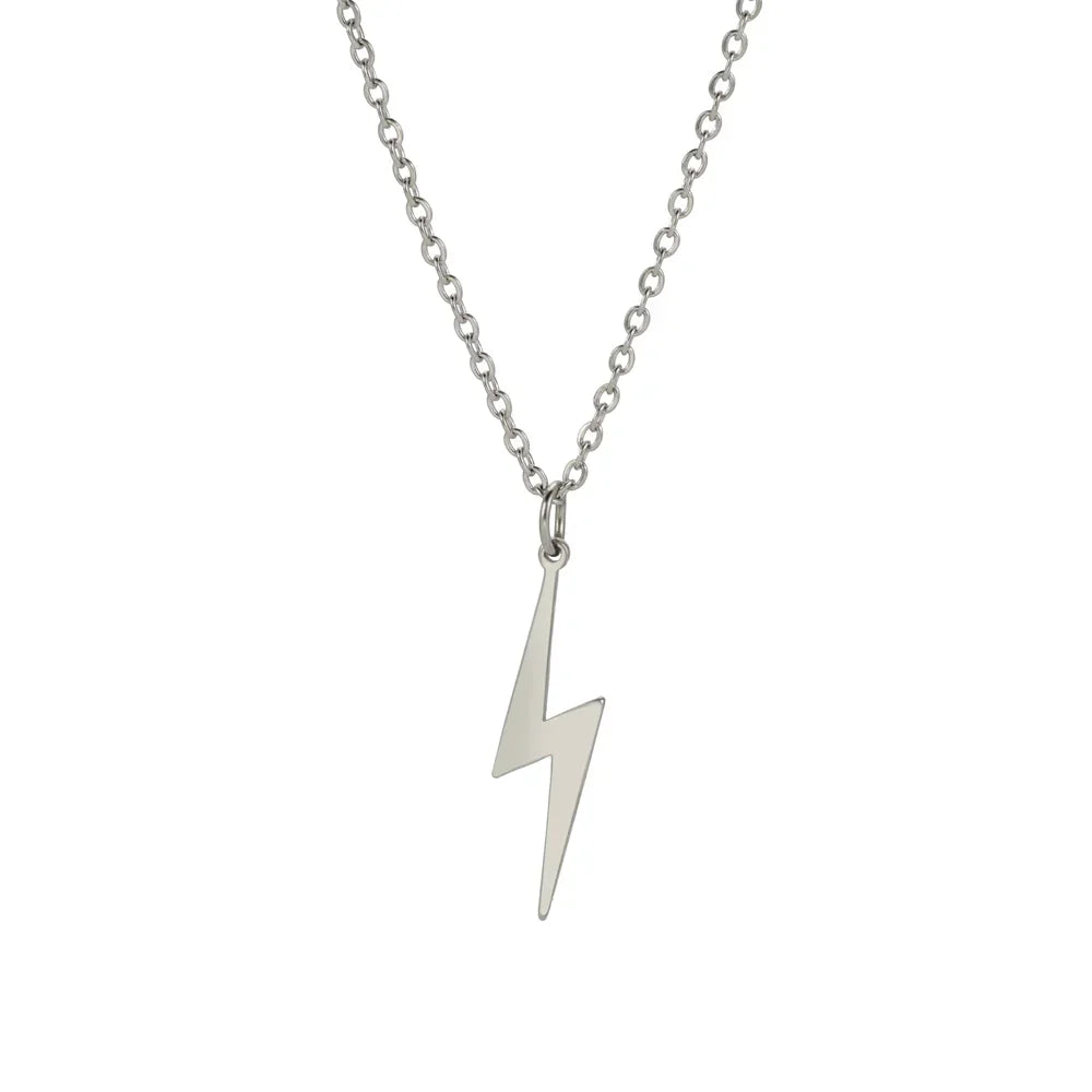 Skyrim Lightning Pendant Necklace Chain Geometric Stainless Steel Simple Necklace for Women Men Party Ornament Jewelry Accessori