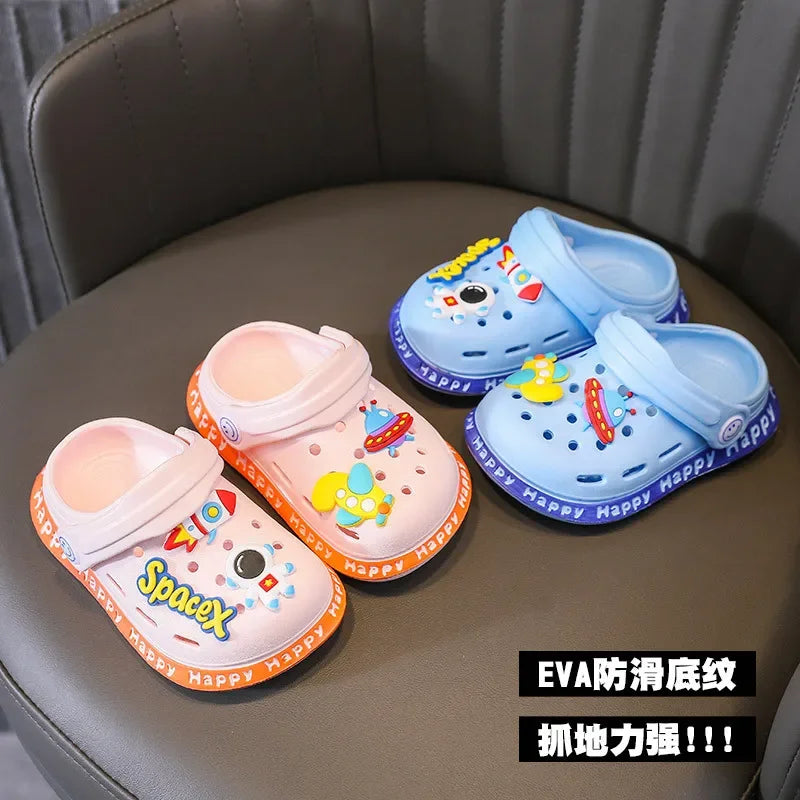 Kids Sandals Hole Children's Shoes Slippers Soft Anti-Skid Cartoon DIY Design Hole Baby Shoes Sandy Beach For Boys Girls