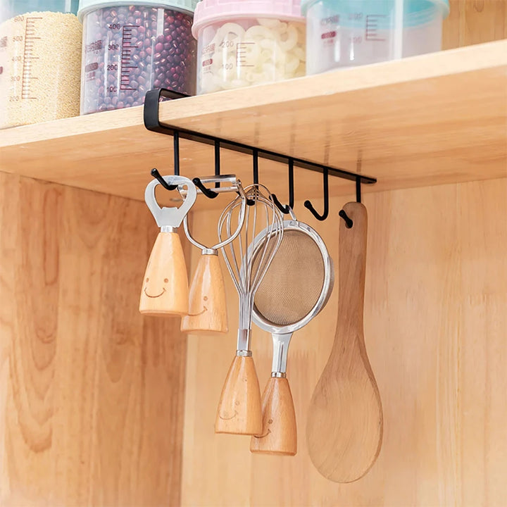 Multifunction 6 Hook Coffee Cup Mug Holder Black White Hooks Shelf Multifunction Kitchen Cabinet Sundries Organizer Storage