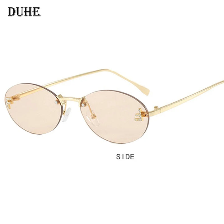 New Luxury F Letter Frameless Sunglasses Oval Retro Small Frame Sunglasses UV400 Protective women's fashion Metal sunglasses