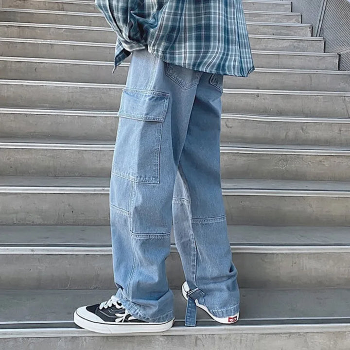 Cargo jeans Men Wide Leg Denim pants  2024 Autumn Loose Straight Baggy Men's Jeans hip hop Streetwear Skateboard Neutral denim