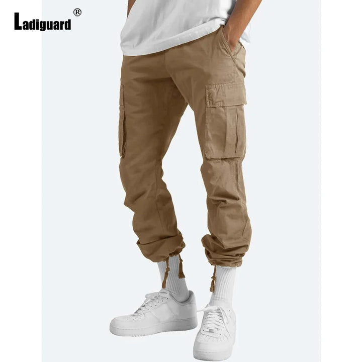 Plus Size 5xl Mens Multi-Pockets Trouser 2023 New Spring Fashion Cargo Pants Solid Purple Khaki Outdoor Casual Sweatpants Hommes