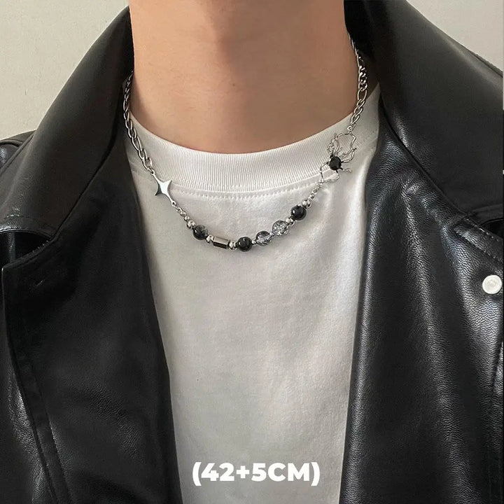 Hip Hop Zircon Star Double Layer Necklace For Men Women Trend Charm Titanium Steel Pendant Chain Unisex Jewelry Wholesale