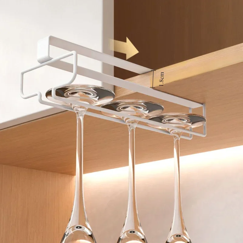 Hanging Punch-free Wine Glass Holder Household Under Cabinet Champagne Glass Storage Rack Shelf Kitchen Multi-purpose Organizer