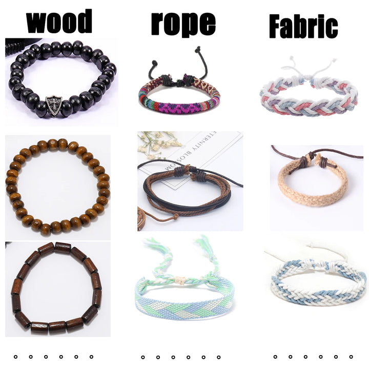 10pcs Mixed Style Bracelets – Webbing, Rope, Leather