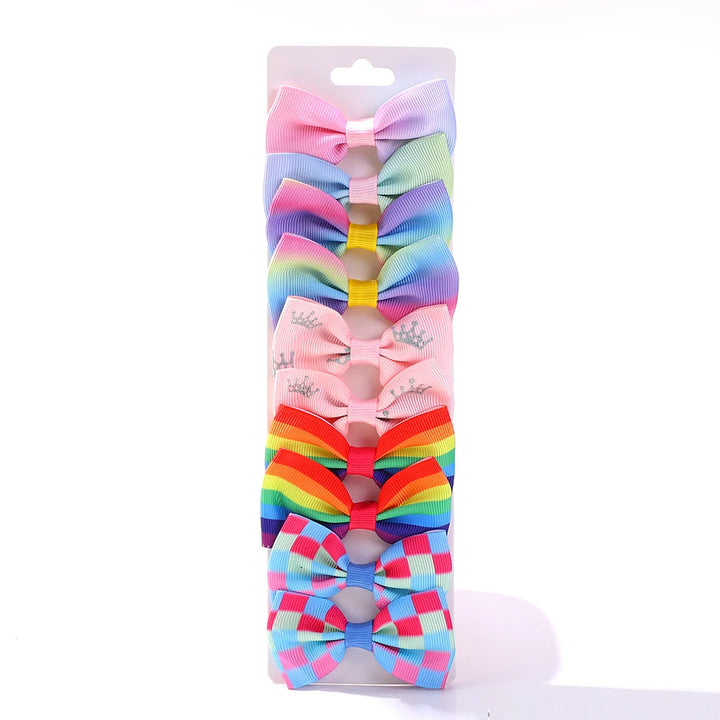 10pcs Rainbow Star Hair Bows – Kids' Handmade Clips