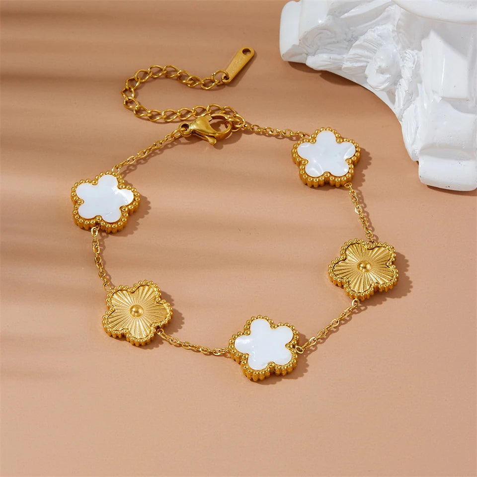 Stainless Steel Hot Selling Gold Plated Clover Charm Bracelet Luxury Five Leaf Flower Bracelets Jewelry For Women Gift