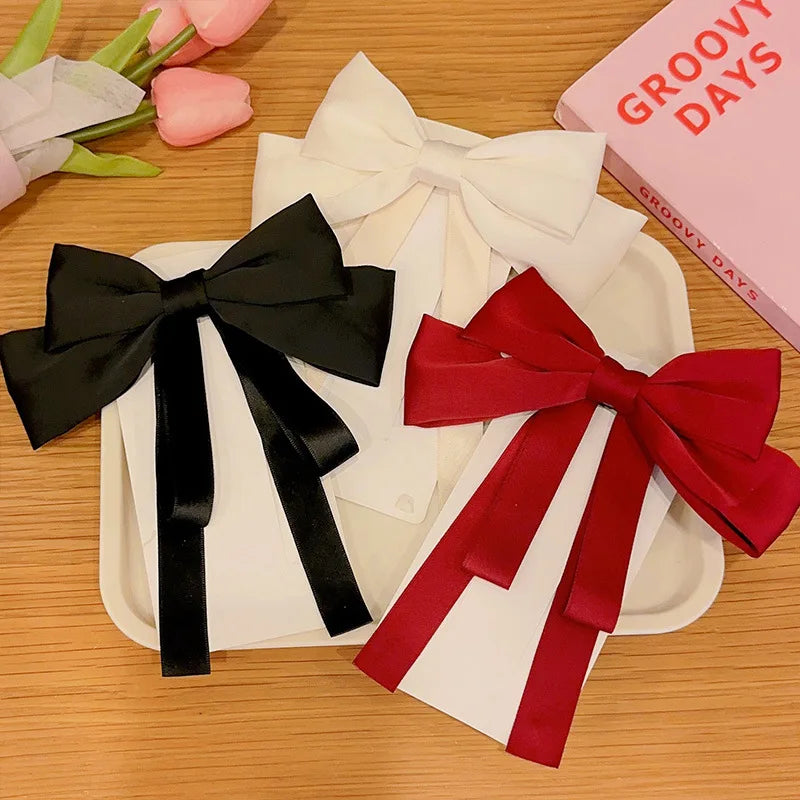 Elegant Satin Bow Hairpin Women Girls Solid Spring Hair Clips Headwear Ponytail Hairclips Barrettes Girls Hair Accessories