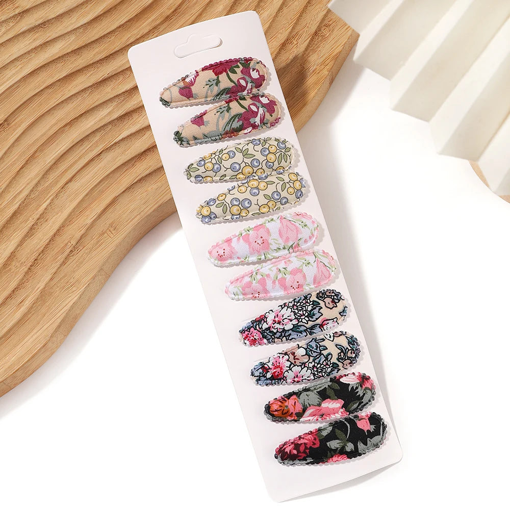 10pcs Fresh Print Cotton Hair Clips – Plaid BB Hairpins for Kids