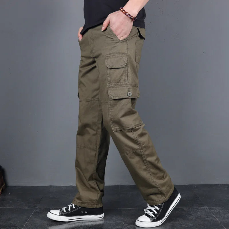 Fashion Cargo Pants Men Casual Loose Baggy Straight Trousers Streetwear Cotton Joggers Clothes